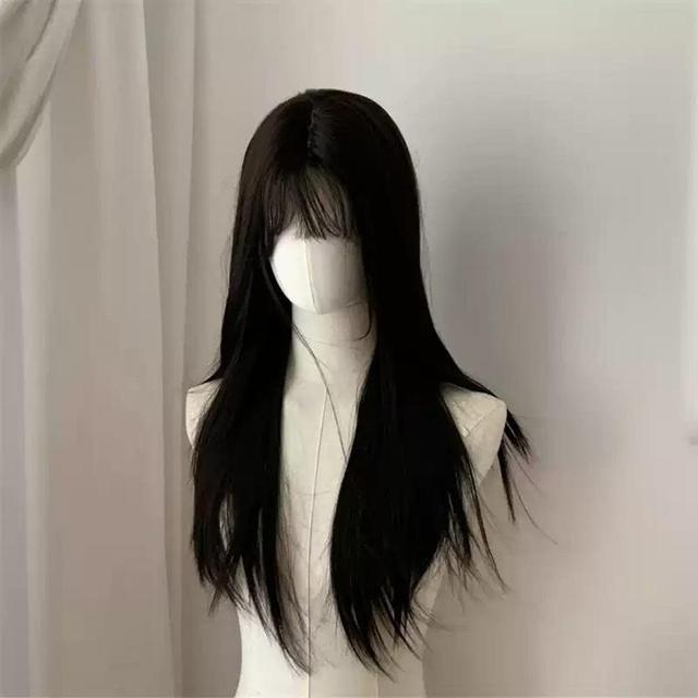 블랙 긴생머리 에어뱅 레이어드 풀 자연스러운 통가발
