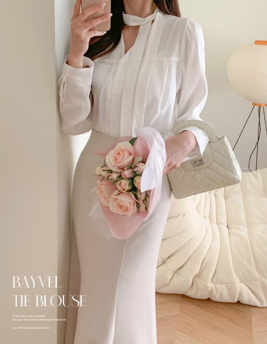 리썸데이 베이벌 타이 블라우스 4color [브이넥/루즈핏/여리핏/가을/간절기/하객룩/데일리룩/데이트/출근룩/페미닌]