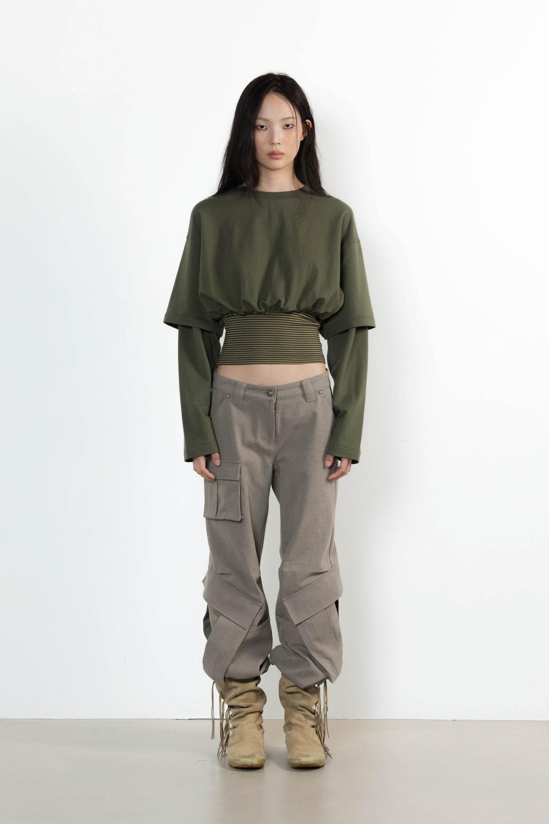 DOUBLE SLEEVE BANDING TOP KHAKI