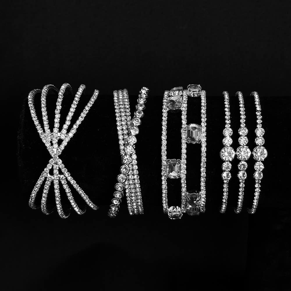 1121 (에스파 닝닝 지젤 착용) 무차차모나 화려한 크리스탈 큐빅 볼드 뱅글 팔찌 - 4종