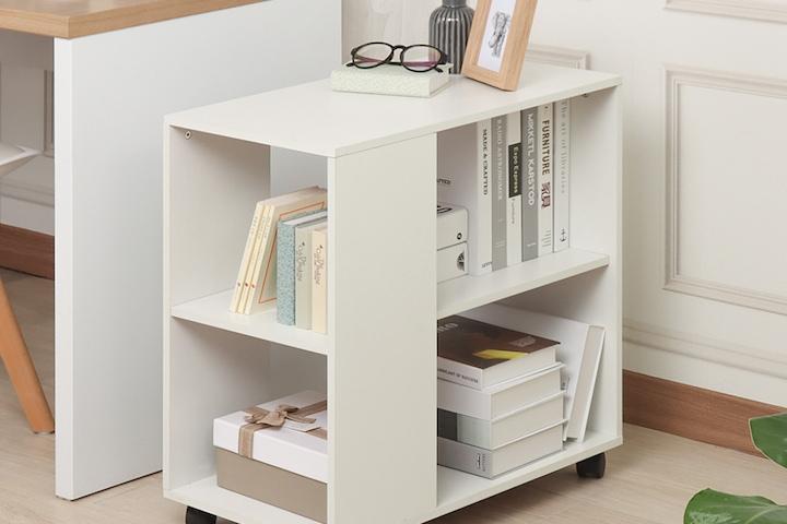 이동식 미니 책꽂이 수납장 원목 화이트 전면 책장 북엔드 3단 책 선반