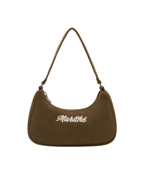 EMBROIDERY LOGO CORDUROY SHOULDER BAG brown