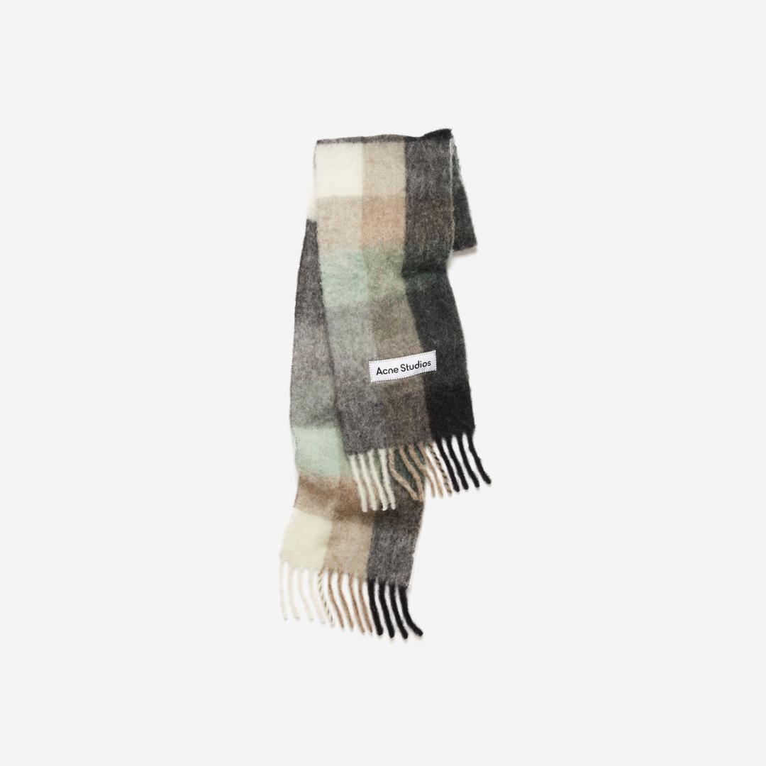 Acne Studios Mohair Check Scarf Grey Green Black
