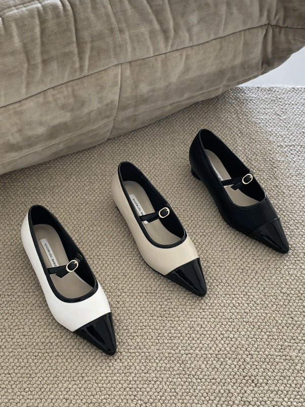 미젤 스틸레토 배색 메리제인 구두 (플랫)