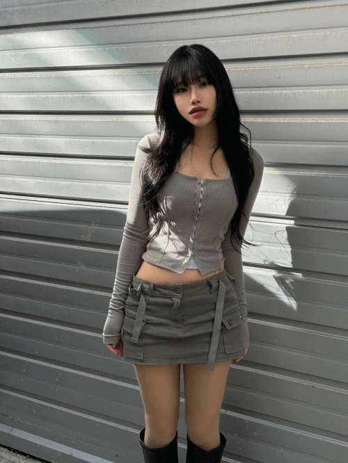 아이비 스퀘어넥 버클 크롭 티 (4color)