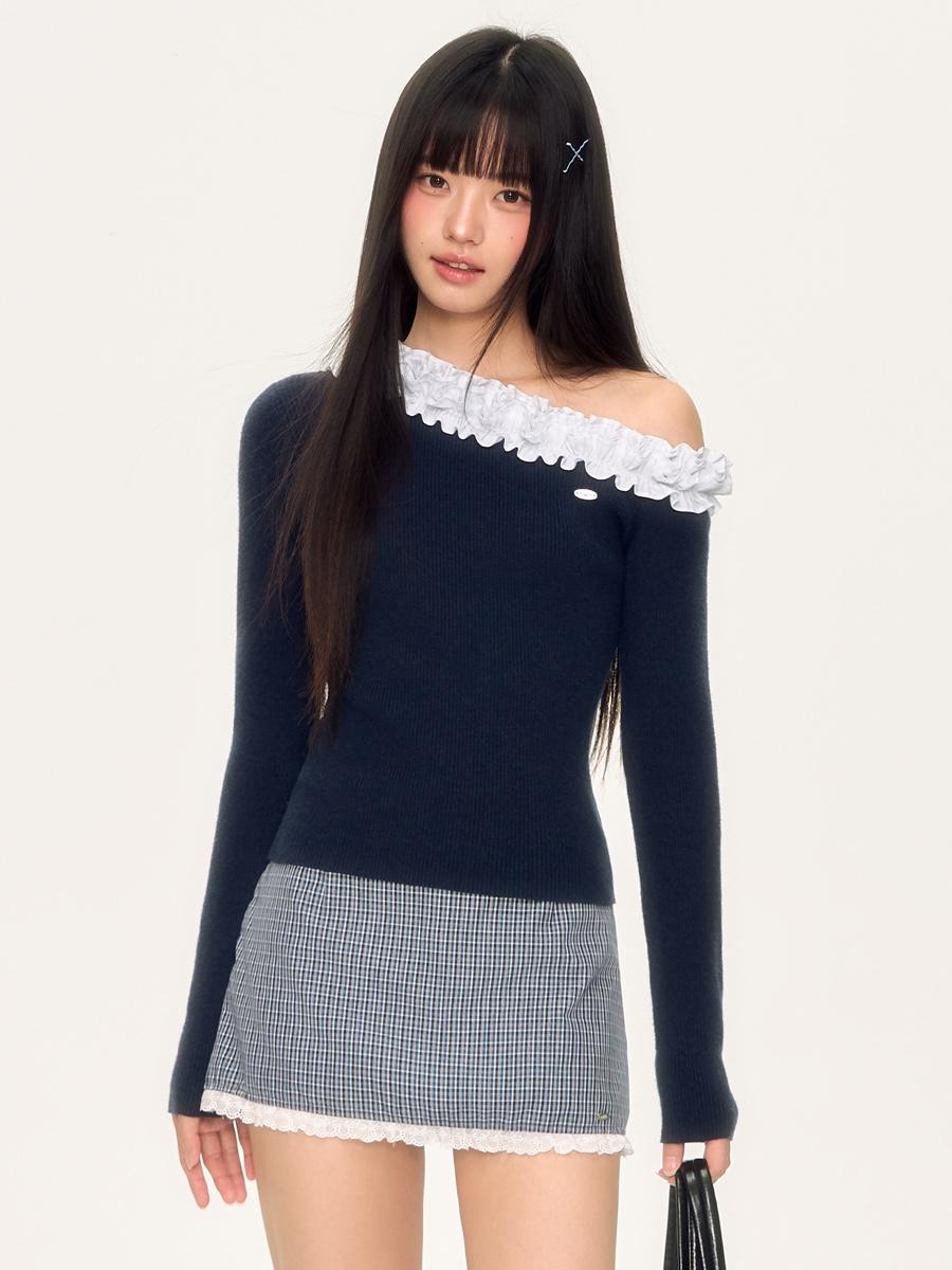 Weekendhub One-Shoulder Ruffle Knit Top