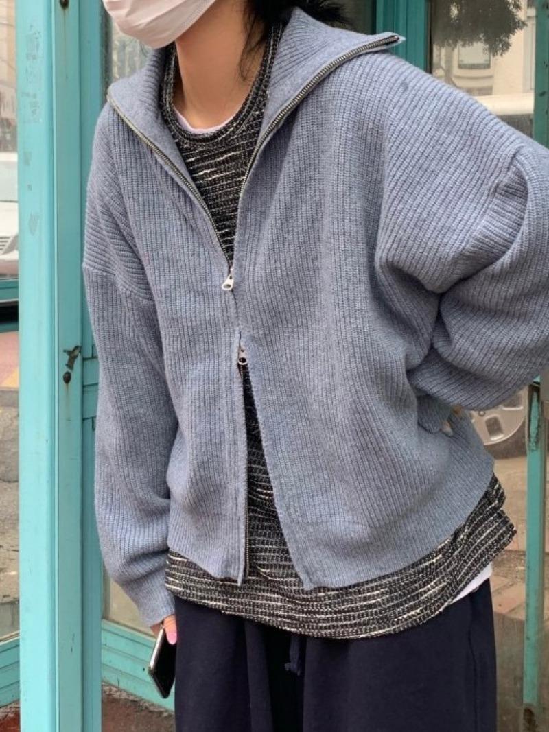 lambswool crop knit zip
