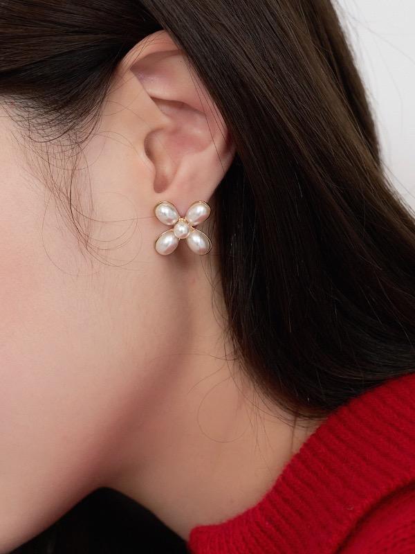 cross pearl earring - gold