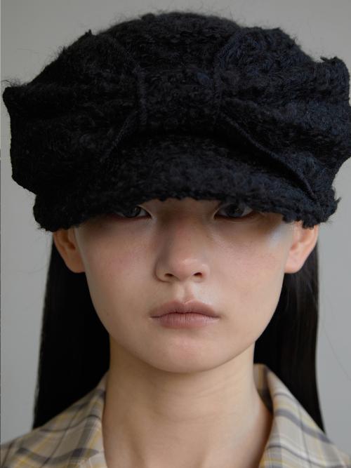 벨보이 캡_리본_울 블랙