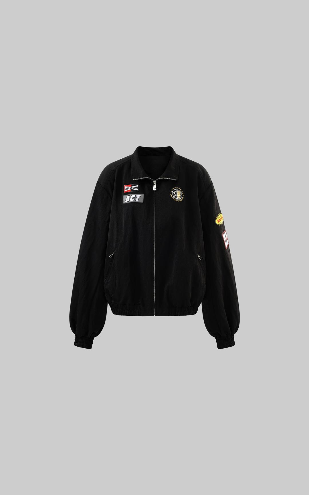 WARDEN EDGE Racing Patch Zip Jacket with Elastic Cuffs and Retro Embroidery
