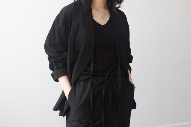 [생활한복저고리] 오버핏 셔츠저고리 라이트, 블랙(BLACK)