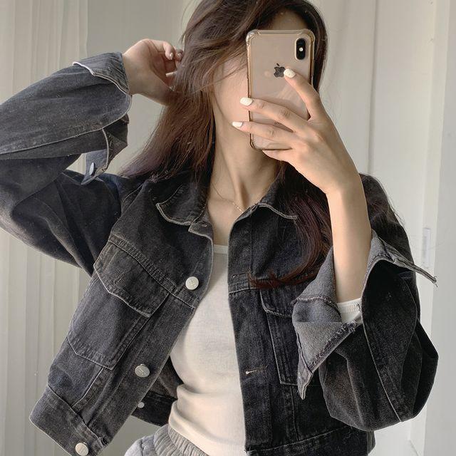 *예쁜크롭길이* 스탠다드 크롭 흑청 자켓