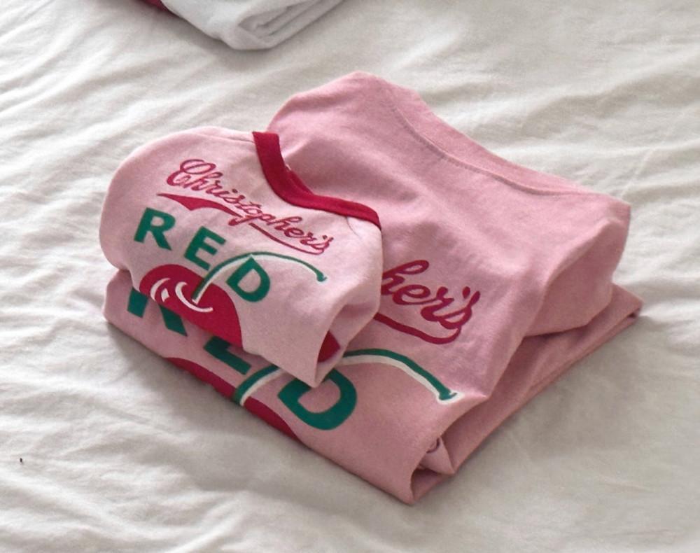 오구오구 강아지커플옷 체리배색티 강아지옷 견주옷 S