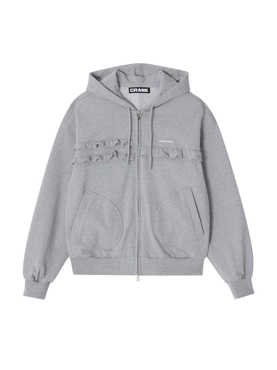 FRILL ZIP-UP HOODIE_MELANGE GREY