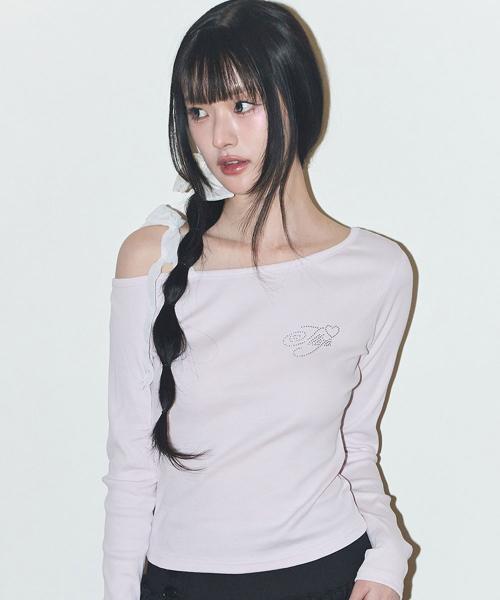 시어 원숄더 롱슬리브 핑크