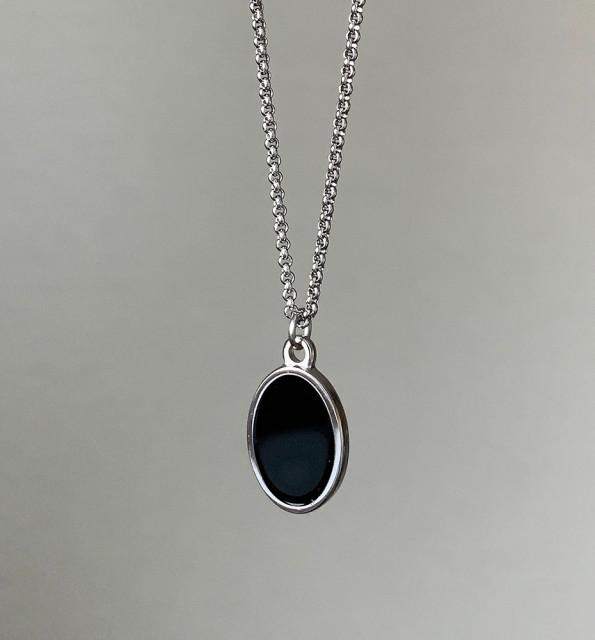 써지컬스틸 체인 실버 블랙 라운트 포인티 목걸이 커플 아이템