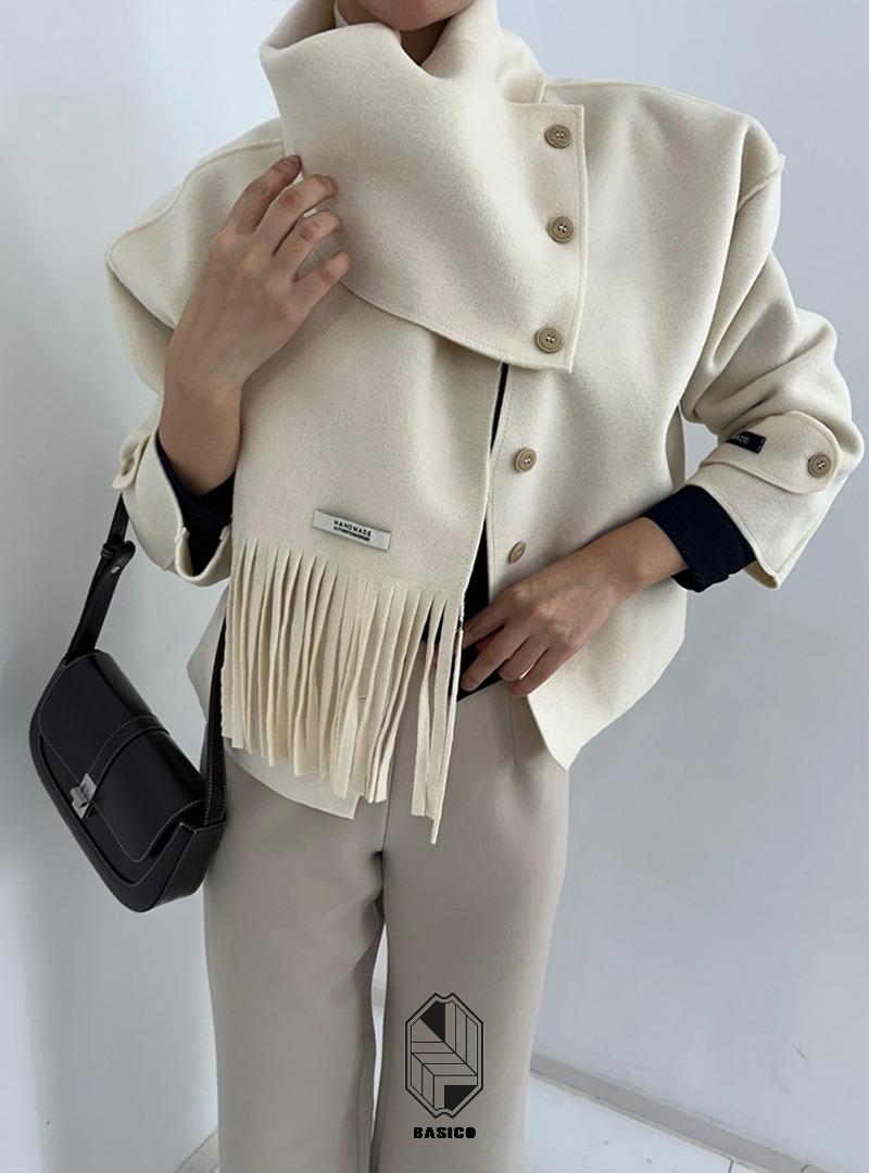 탈부착 머플러 핸드메이드 울 숏코트