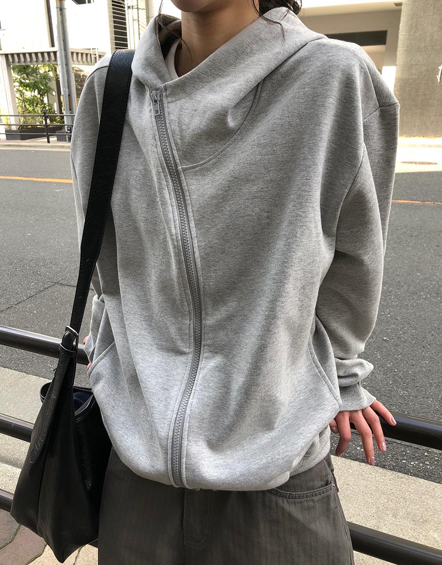 위어 사선 커브드 후드집업 (3color)