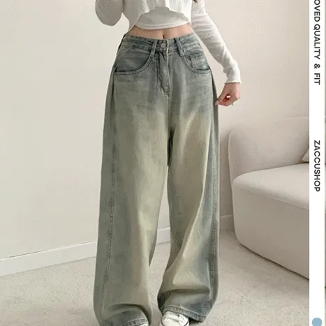 [허얇골넓핏🤍] 사이드 턱 빈티지 워싱 와이드 데님 팬츠