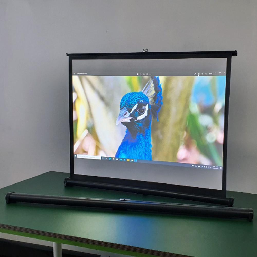 윤씨네 유압식 휴대용 캠핑용 가정용 롤러블 스탠드 미니 영화 빔프로젝터 스크린 40인치