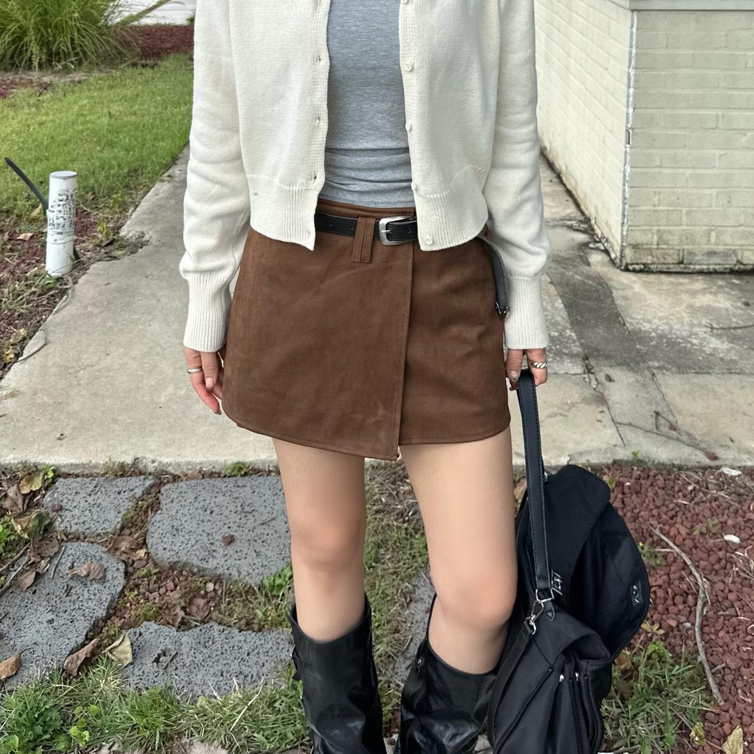 디무트 로우웨스트 스웨이드 미니 랩 팬츠 치마바지 스커트