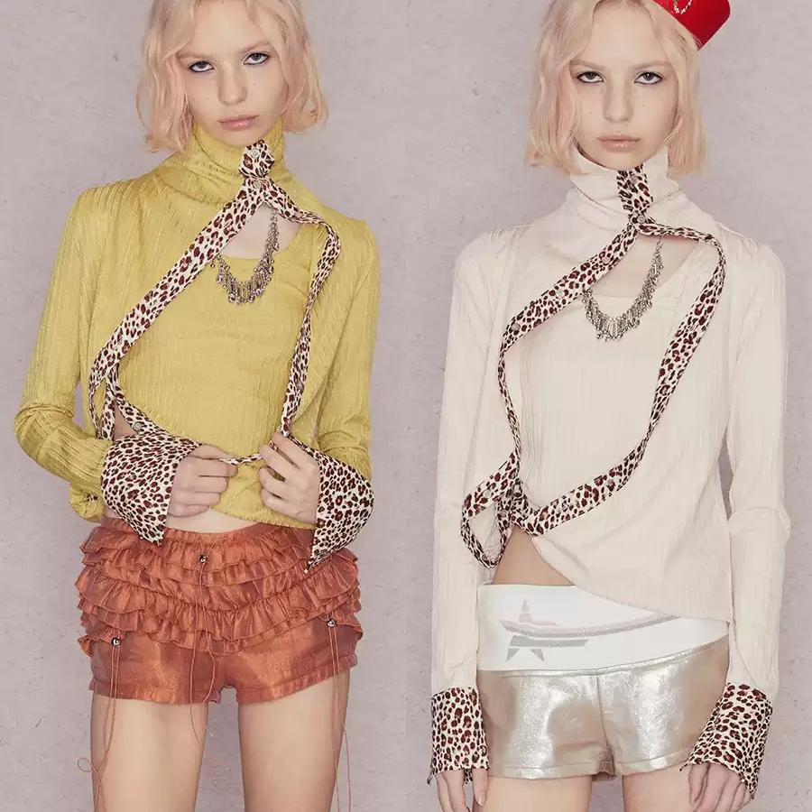 9266 STUDIO 레오파드 페이크 투피스 셔츠 하이엔드 터틀넥 롱슬리브