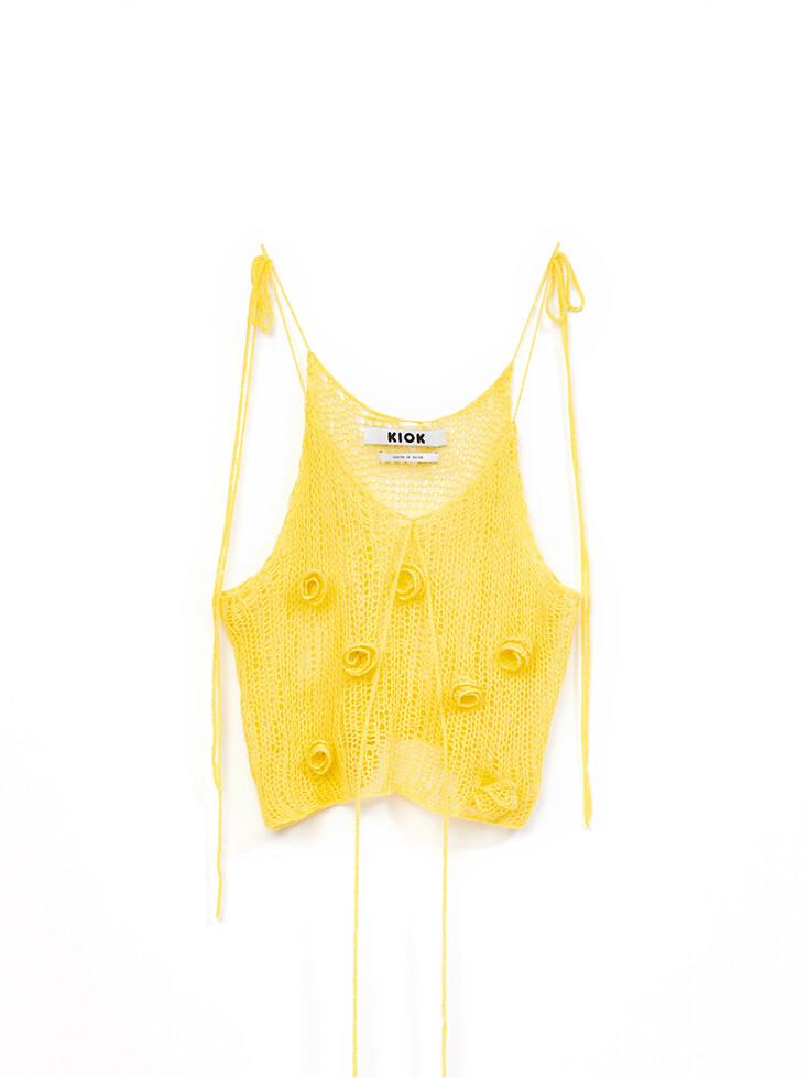 FLOWER APPLIQUE NET CAMI_YELLOW