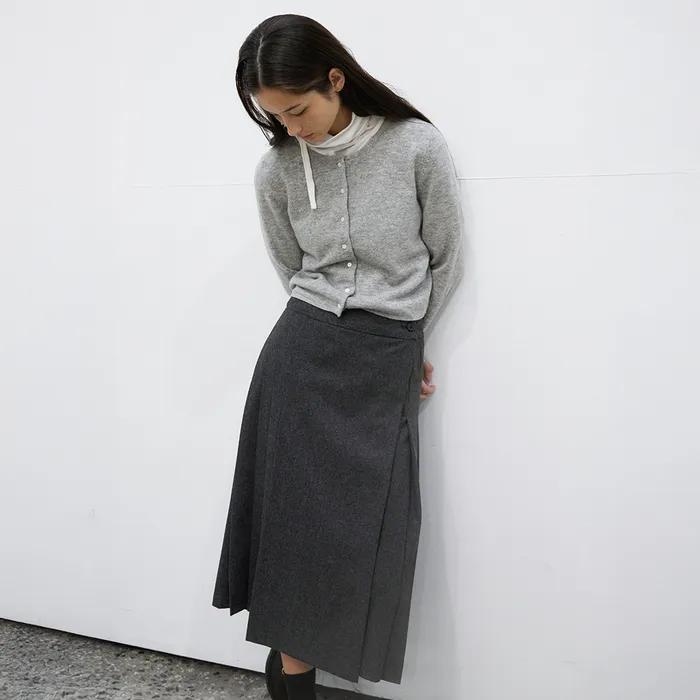 [5차] Wool Pleated Wrap Skirt - Charcoal