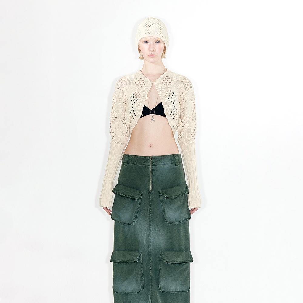 ARGYLE POINTELLE KNIT BOLERO (BEIGE)