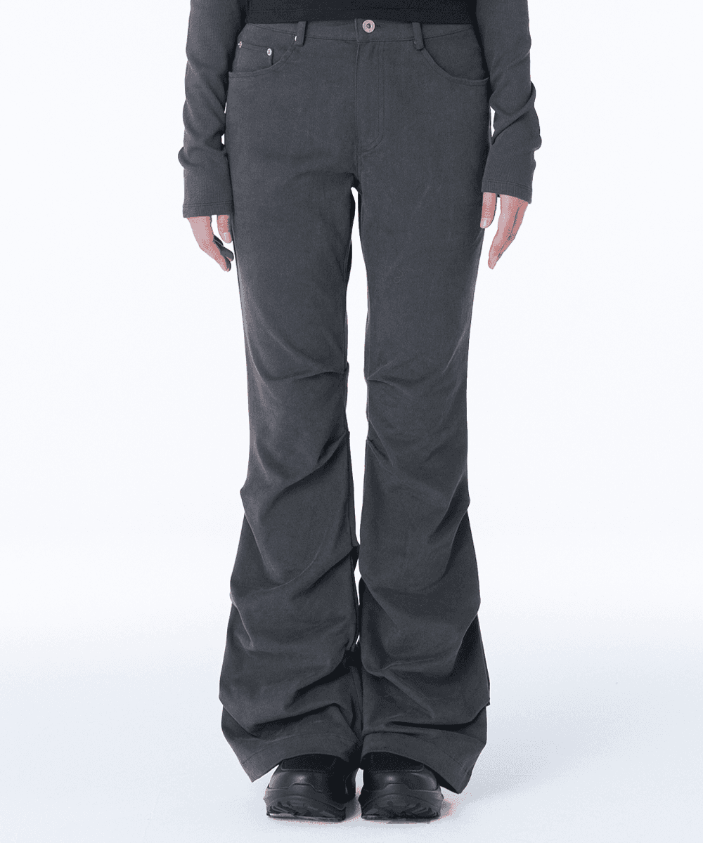 Shirring bootscut pants CHARCOAL