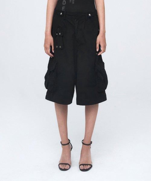WASHING CARGO HALF PANTS (UNISEX) BLACK