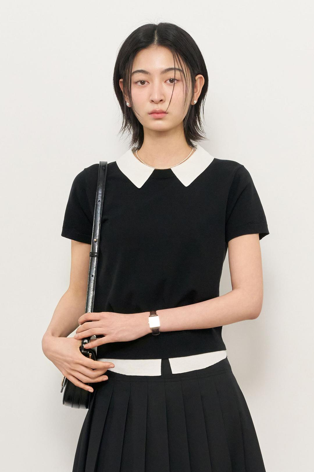 제너럴아이디어 [예약발송] WOMAN 텐셀 카라 레이어드 하프 풀오버 [BLACK]