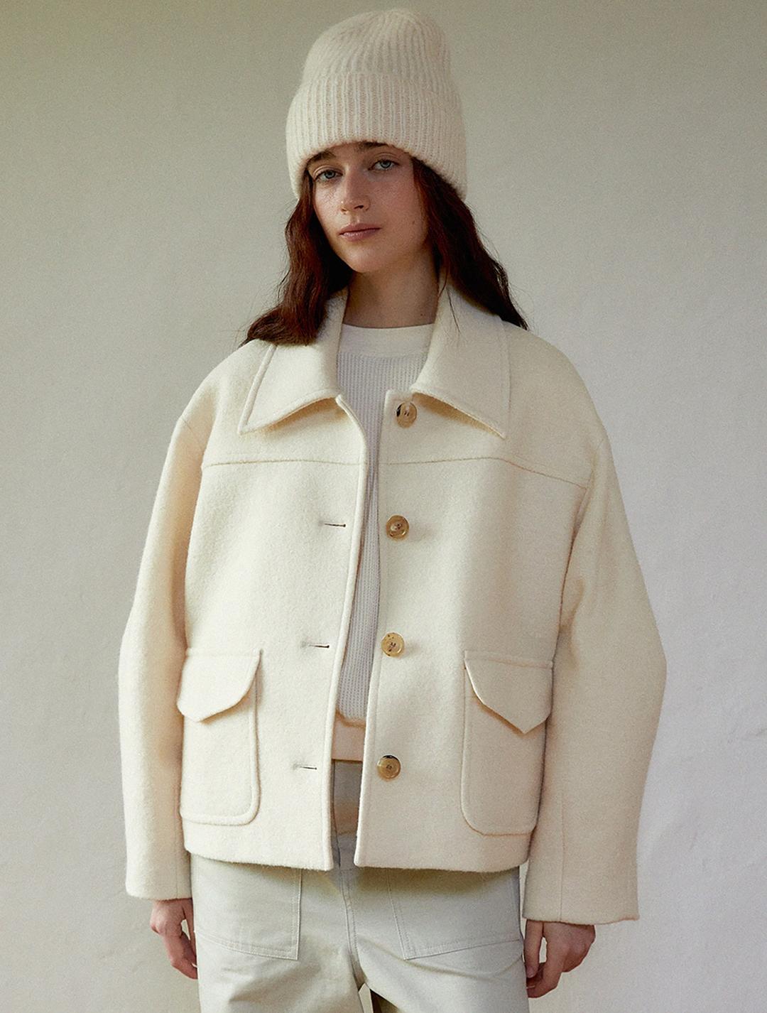 Alpaca balloon half coat (cream)
