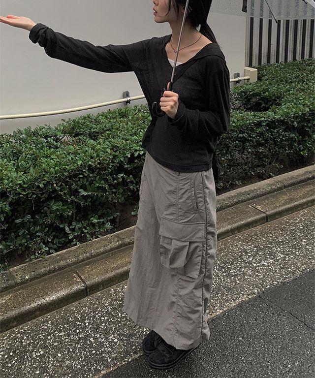 교우 나일론 카고 포켓 롱 스커트