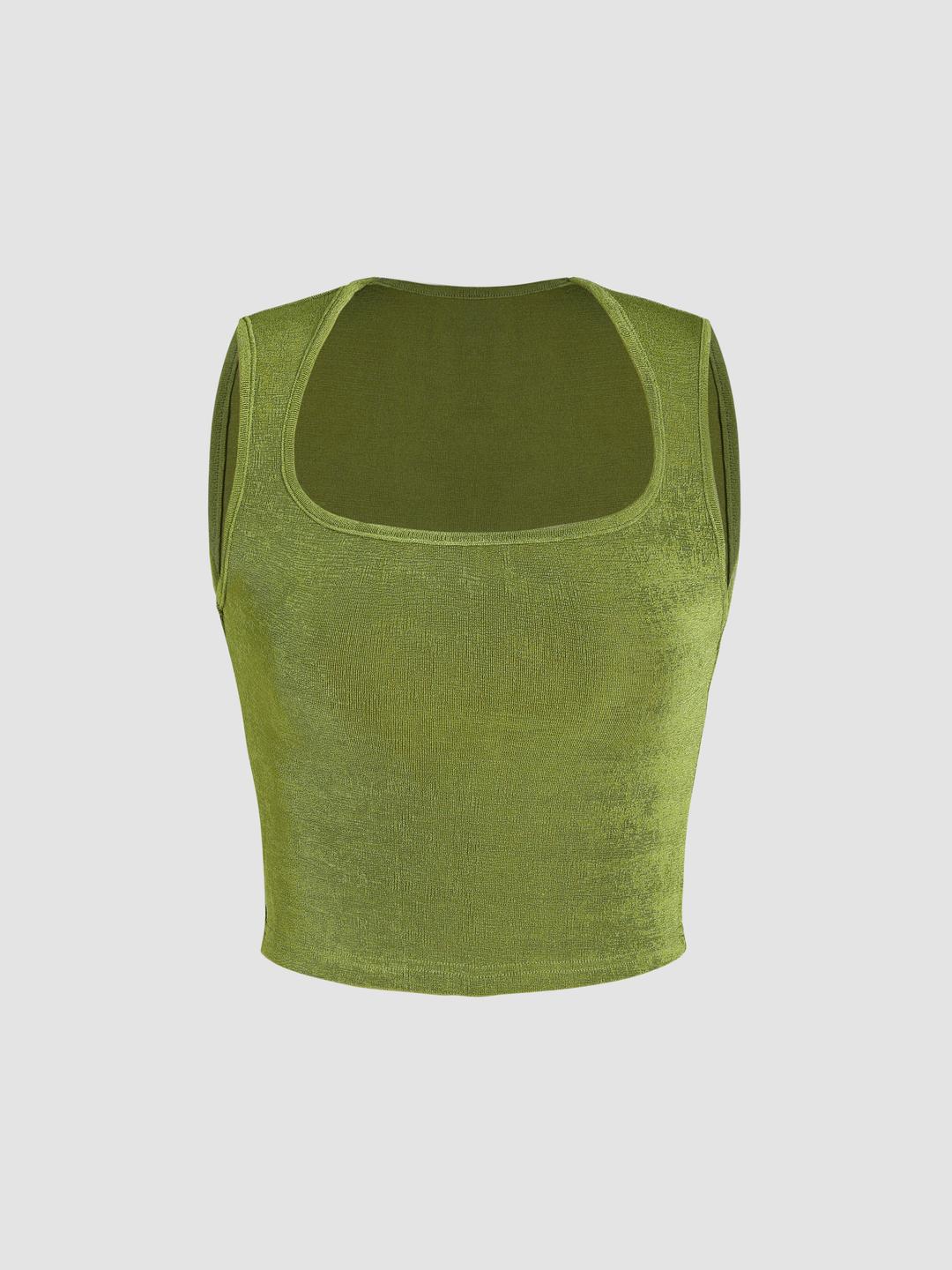 스퀘어넥 크롭 캐미 탑