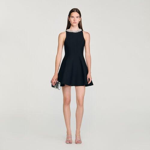 Short dress with pearl collar | Sandro RE
