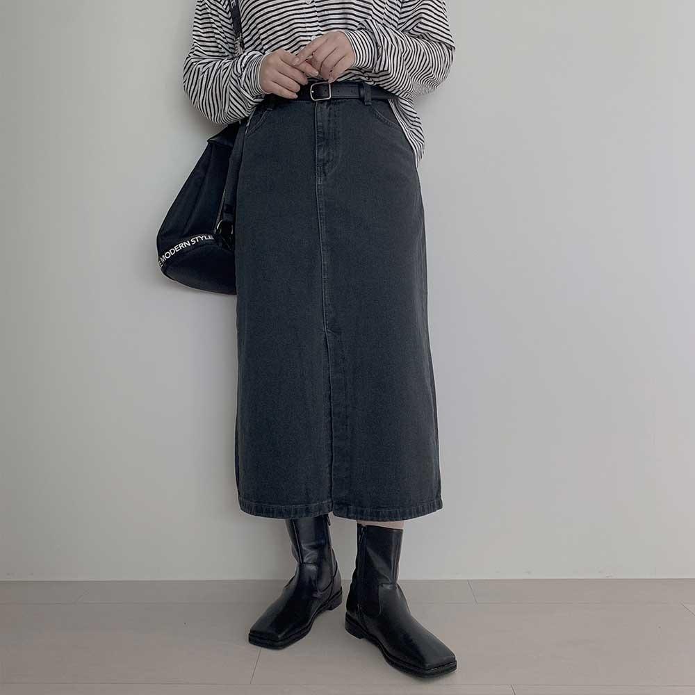8745 키작녀 슬릿 흑청데님 롱스커트(S~L)