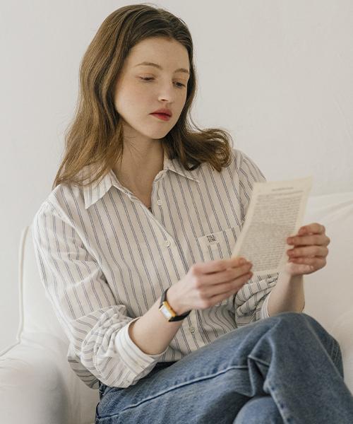 Prestiage stripe cotton shirt_Ivory