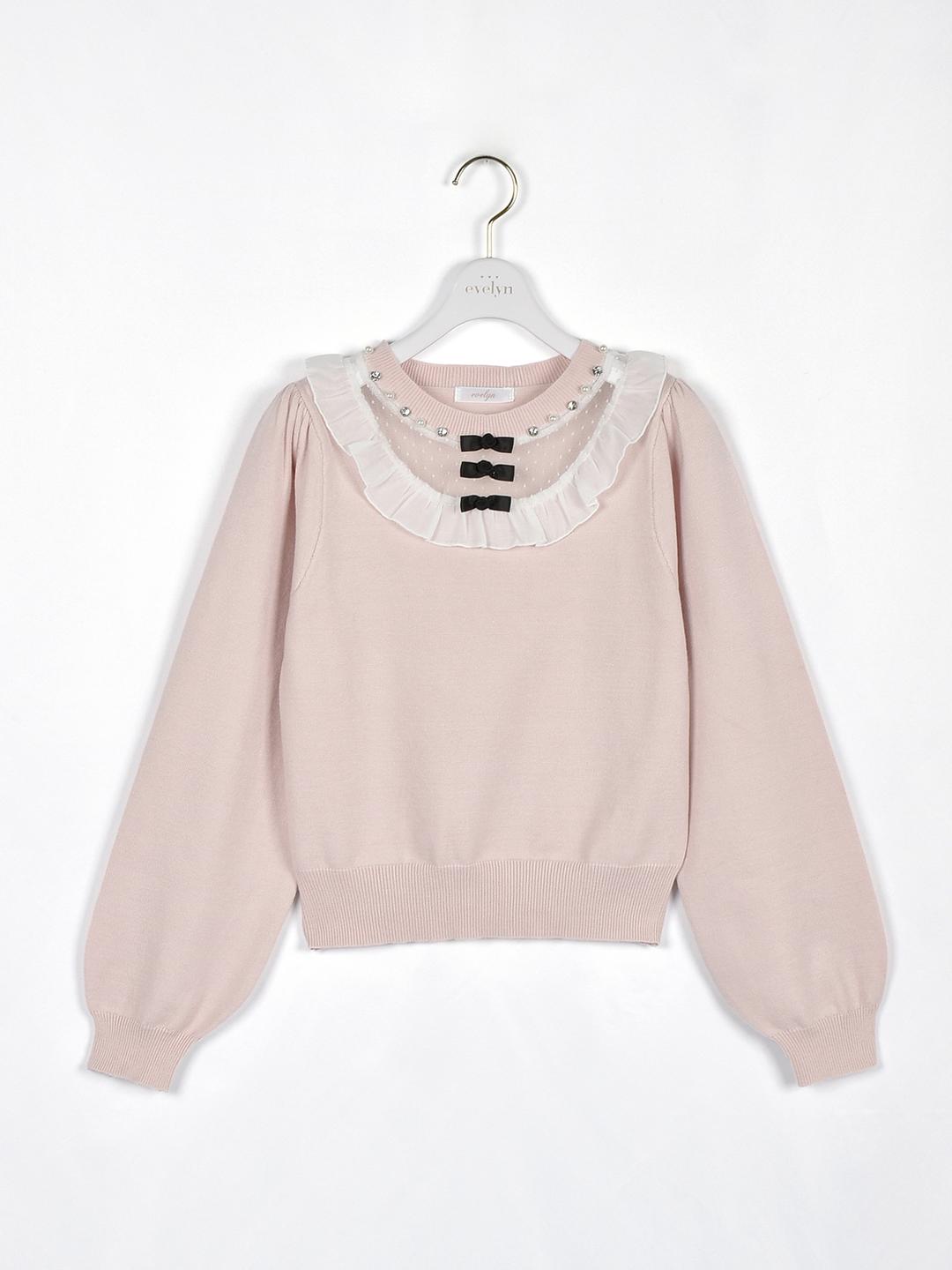 シフォンフリルニット