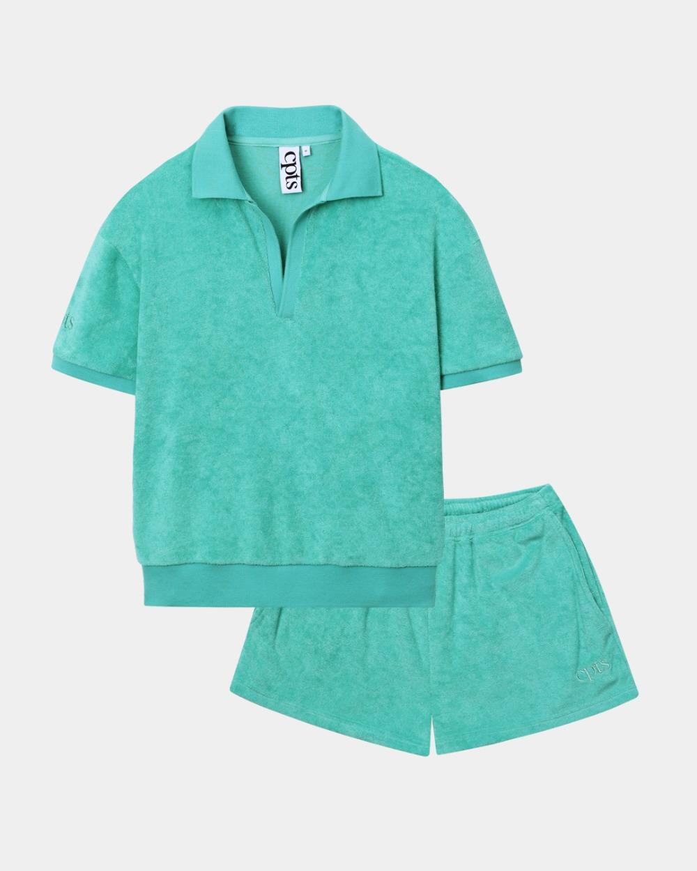 LIGHT TERRY POLO SETS_TIFFANY GREEN