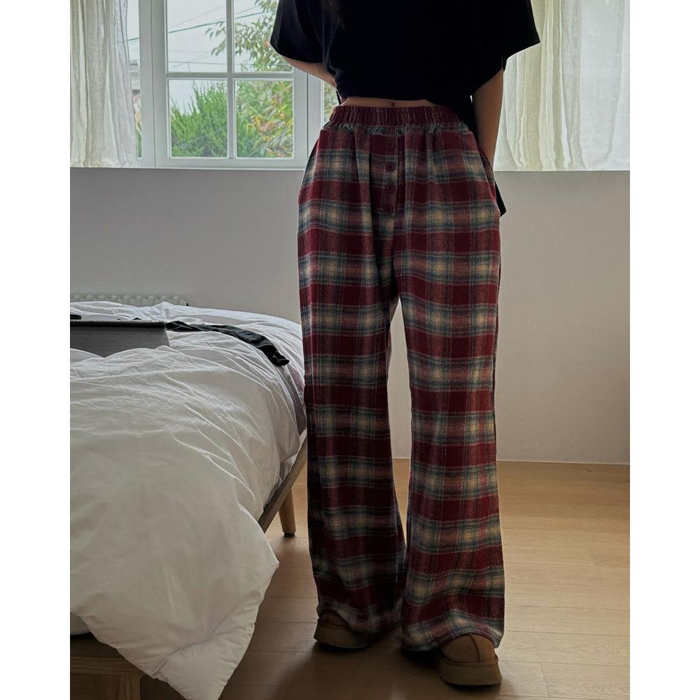 겨울 체크 와이드팬츠