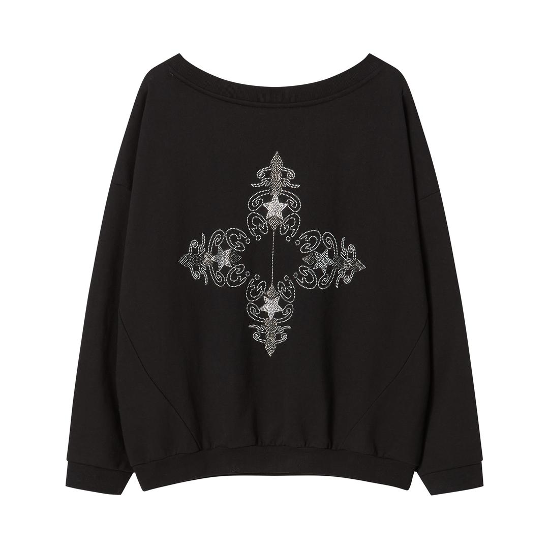 Twinkle Off shoulder Sweat shirt (Black)