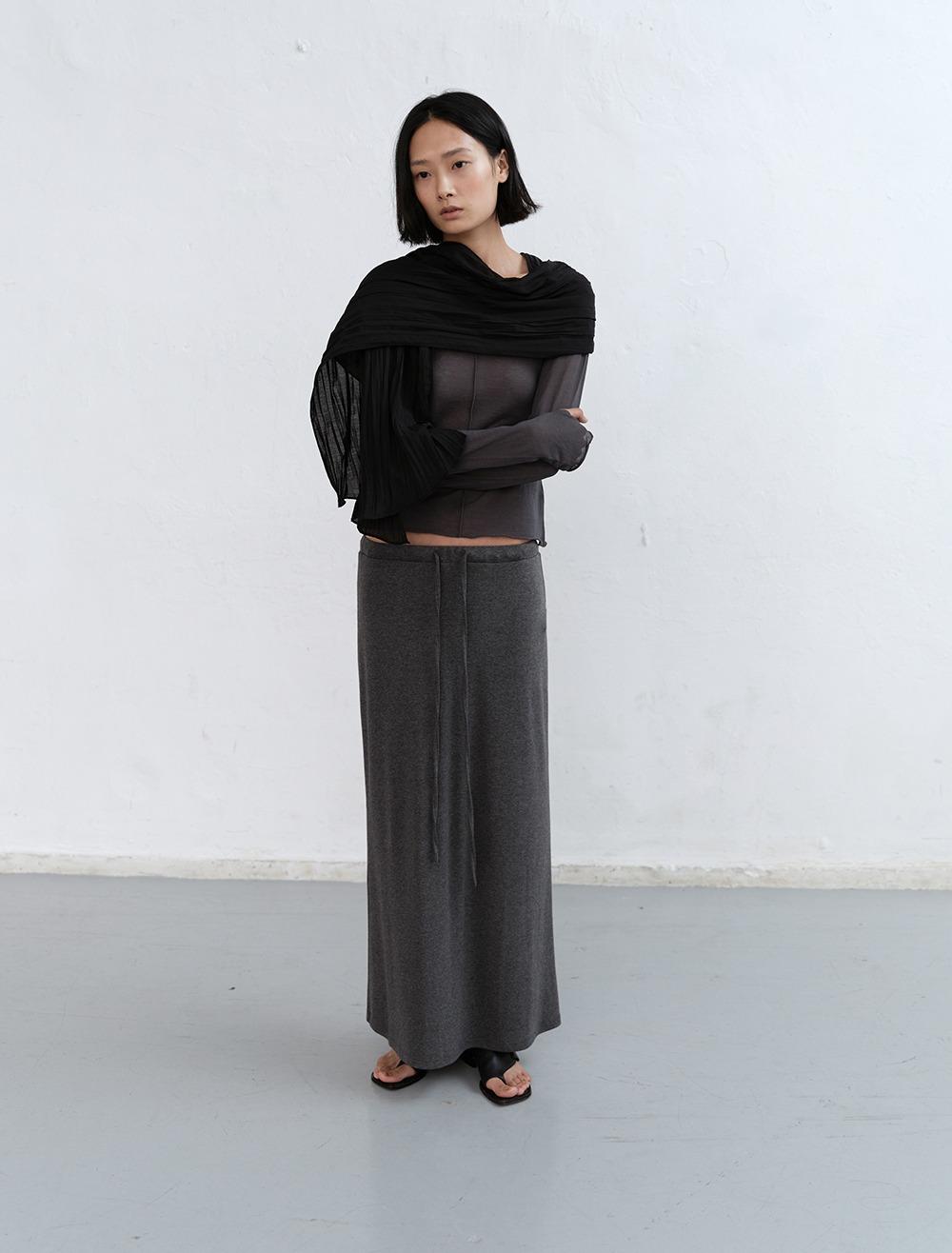 [8th REORDER] SILKY SWEAT MAXI SKIRT [CHARCOAL]