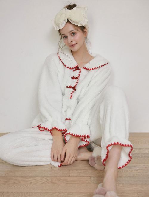 여성 포그니 보아극세사 긴소매 투피스 수면 잠옷