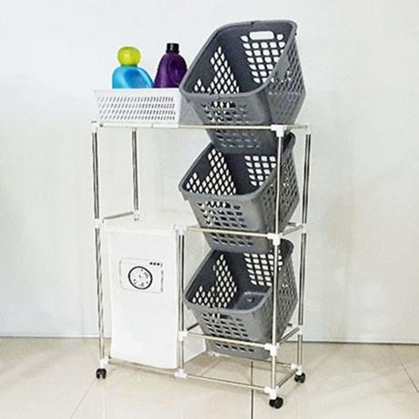 [이강테크]다담아빨래바구니3단(화이트+3P)