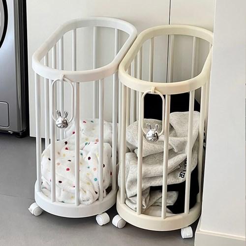 블랙 추가! 토끼 핸들 틈새 빨래바구니 트롤리 수납 선반