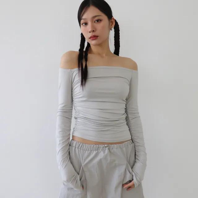 (4color)소프트 셔링 오프숄더 긴팔티