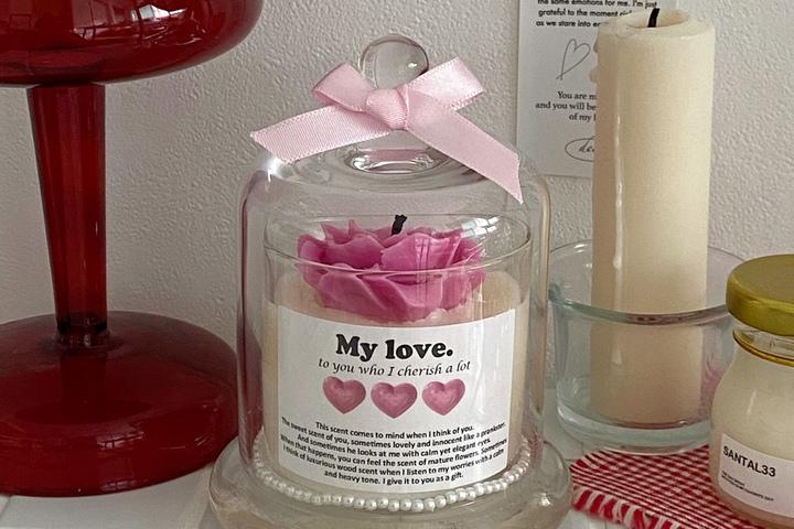 키치 핑크 인테리어 오브제 소품 유리돔 캔들 향초 집들이 선물