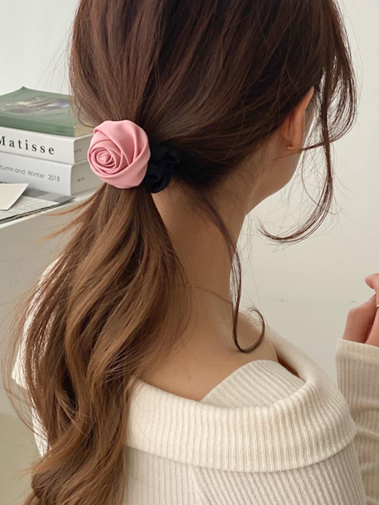 싱글장미꽃 헤어슈슈 스크런치 곱창 머리끈 5color