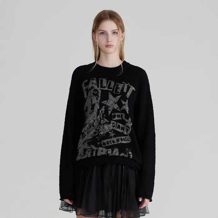 락 밴드 니트 블랙